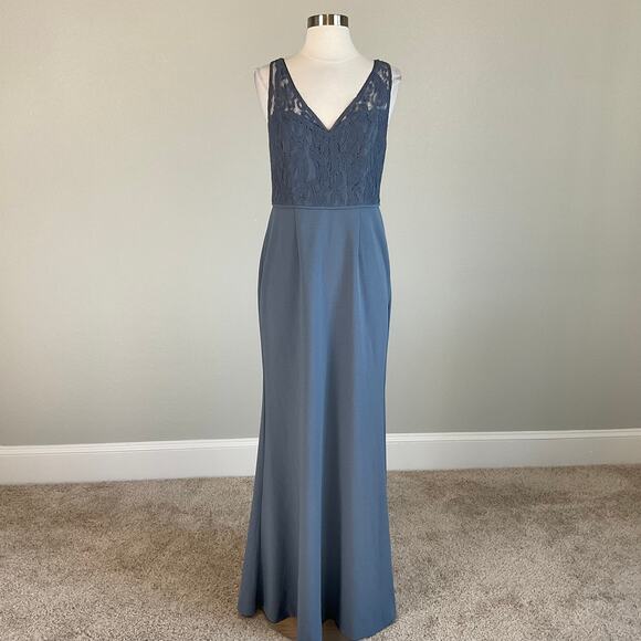 Adrianna Papell Lace and Crepe Sleeveless A-Line Evening Gown Blue Size 10 Dress - Picture 2 of 11